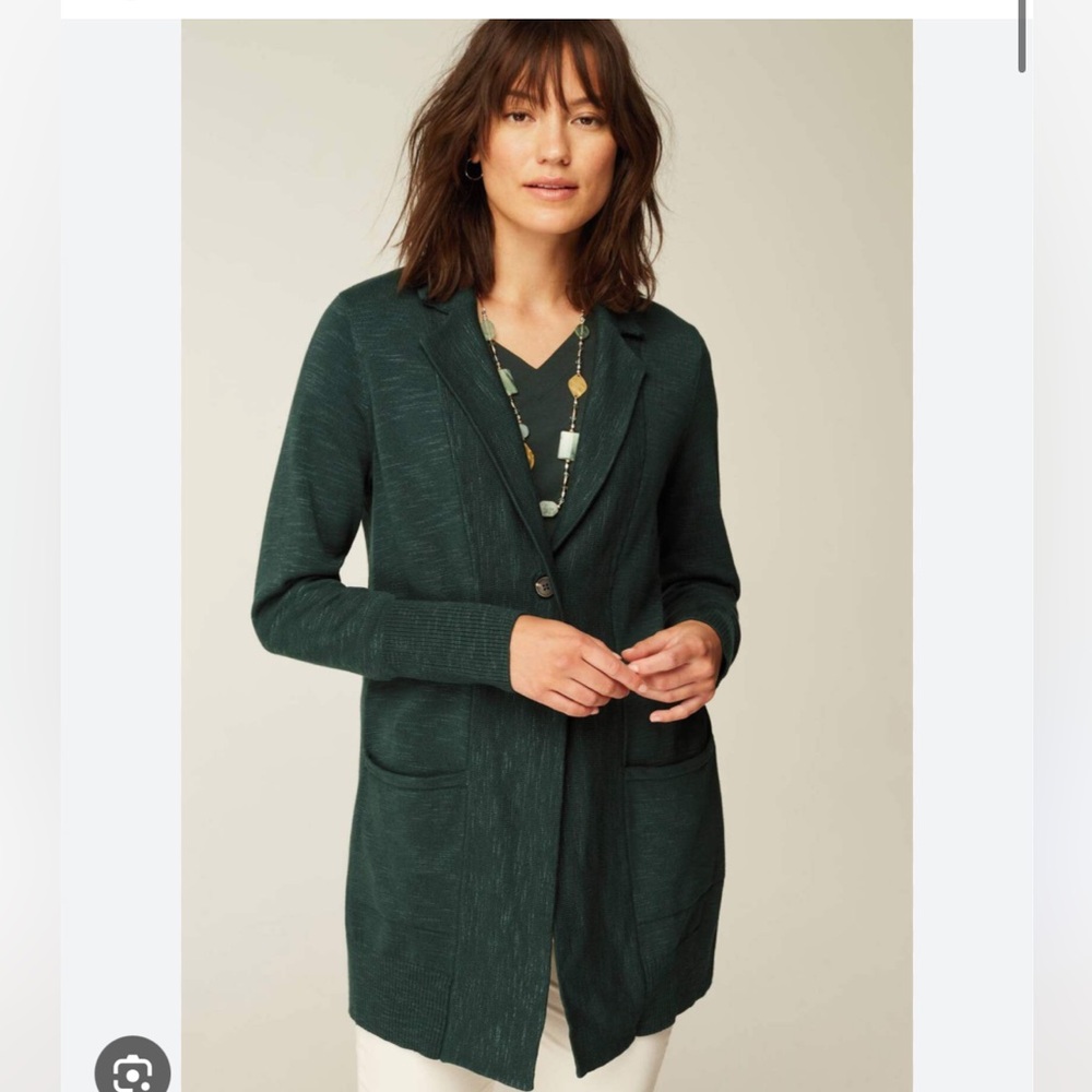 J. Jill Textured Sweater Cardigan Jacket Patch Pockets Forest Green Size Medium - Picture 4 of 9